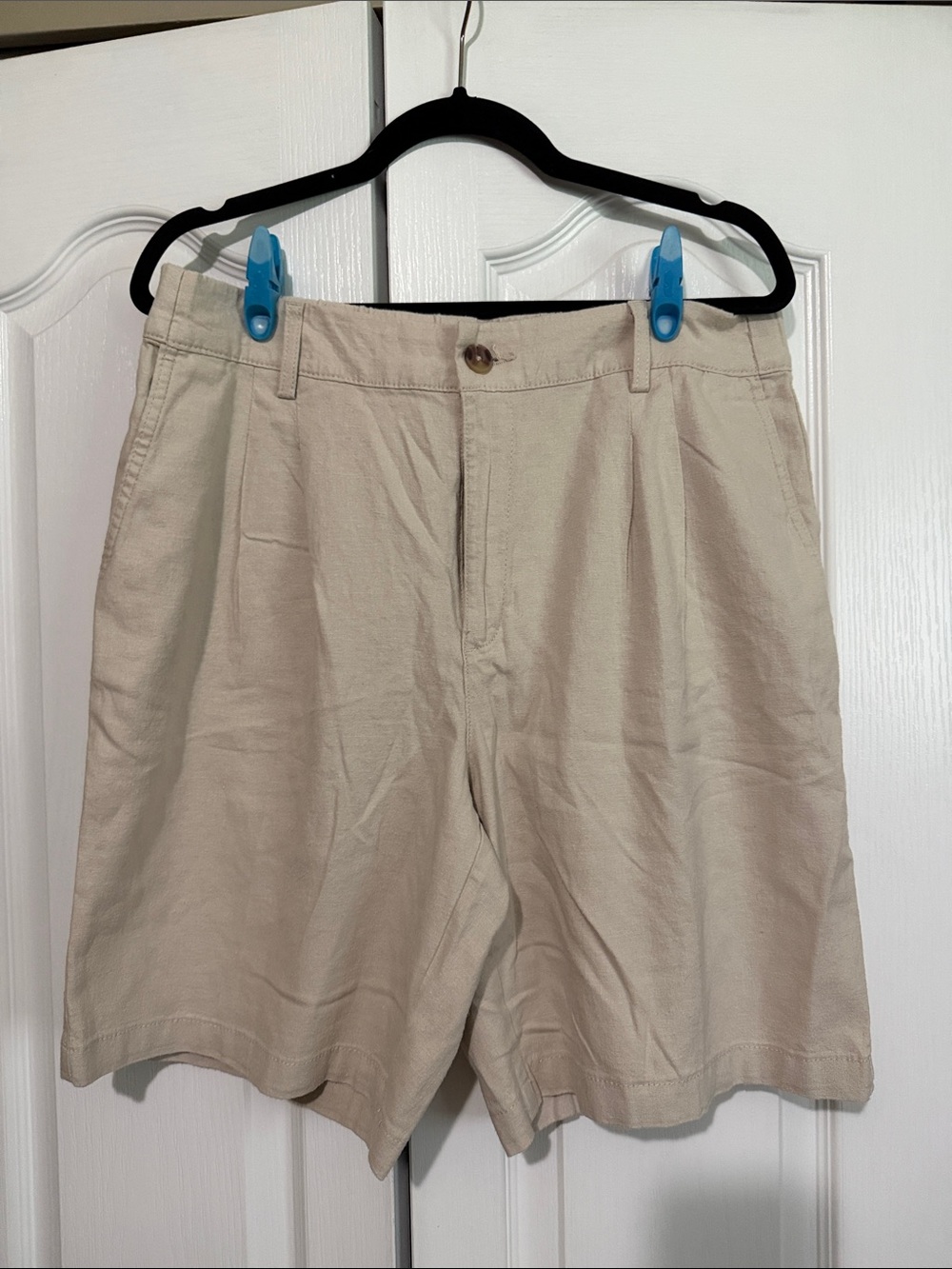 Denver Hayes Casual Khaki Shorts - Neutral Beige. Linen. 12